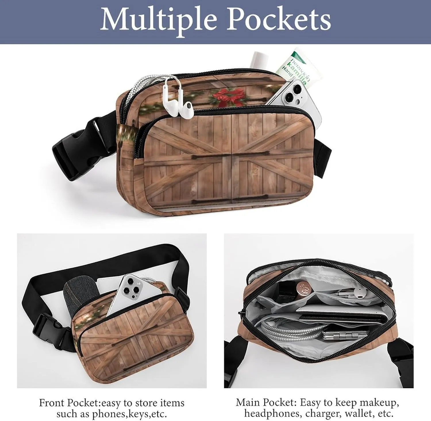 Large Waist Packs with Adjustable Strap,Christmas Barn Door CrossBody Fanny Pack Casual Bag for Travel Sports Running Hiking