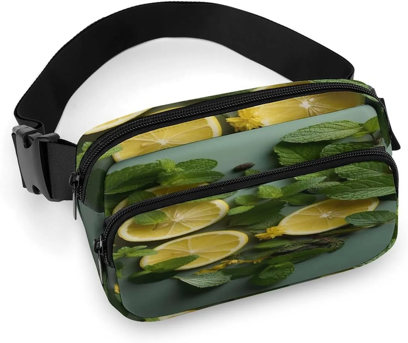 Large Waist Packs with Adjustable Strap,Mint Leaves And Lemon CrossBody Fanny Pack Casual Bag for Travel Sports Running Hiking