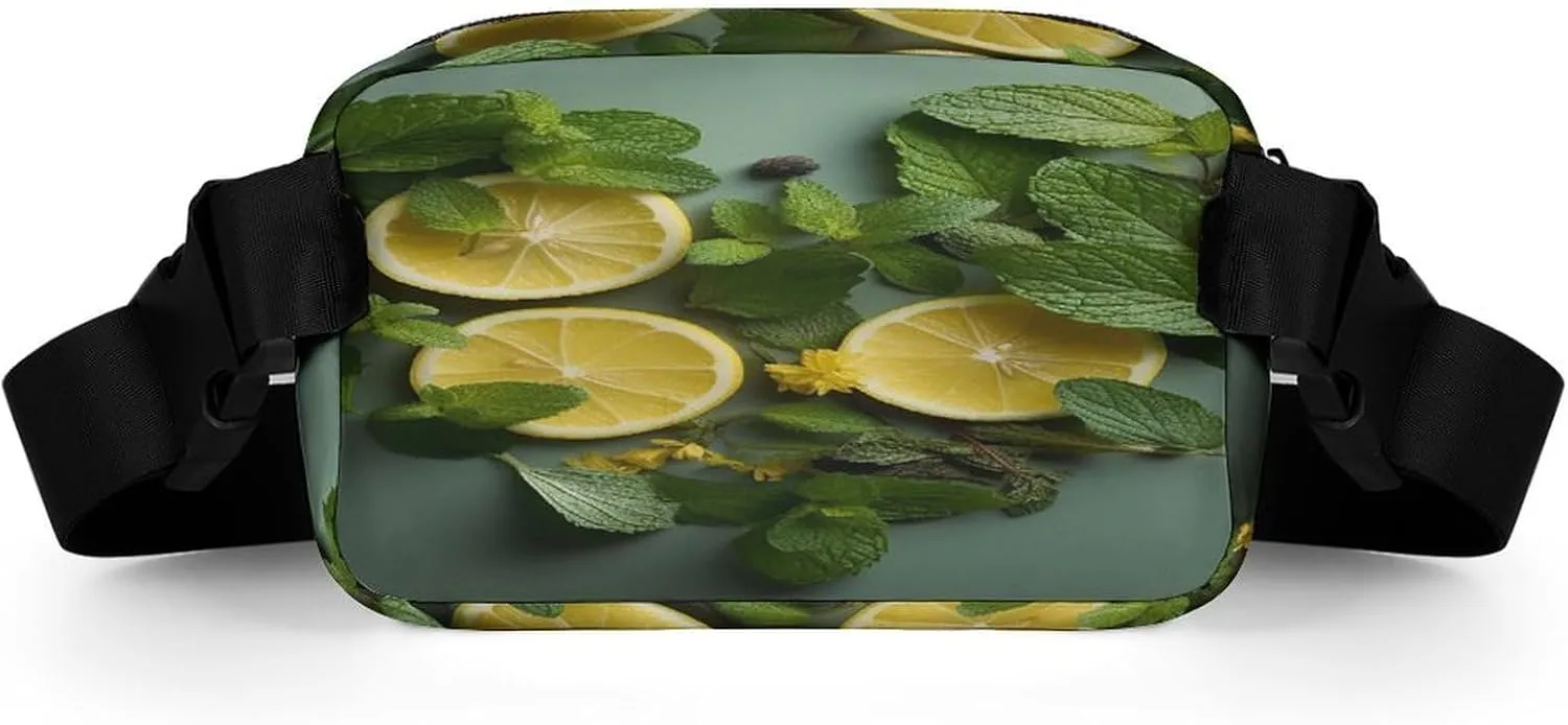 Large Waist Packs with Adjustable Strap,Mint Leaves And Lemon CrossBody Fanny Pack Casual Bag for Travel Sports Running Hiking