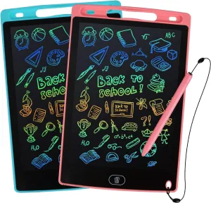 LCD Writing Tablet, 2 Packs Drawing Pads for Kids 3 4 5 6 Years Old 10 Inch Colorful Lines Doodle Scribble Boards Educational Toys for Boys Girls Road Trip EssentialsTravel Game Toys,Pink Blue