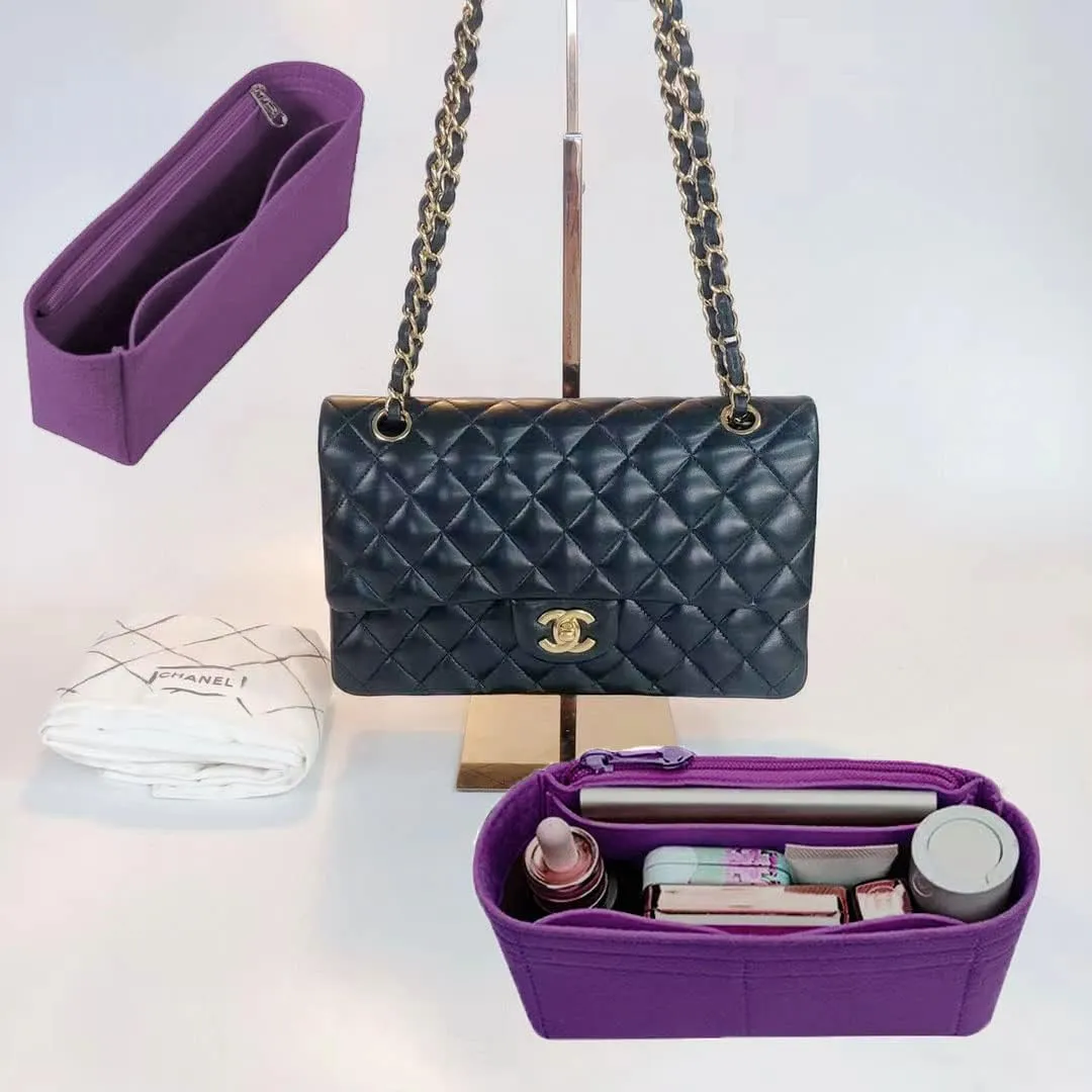 Lckaey Bag Organizer Insert for Classic Flap small bag Shaper Purse Insert - Premium Handbag Felt Organizer 2009Purple-S