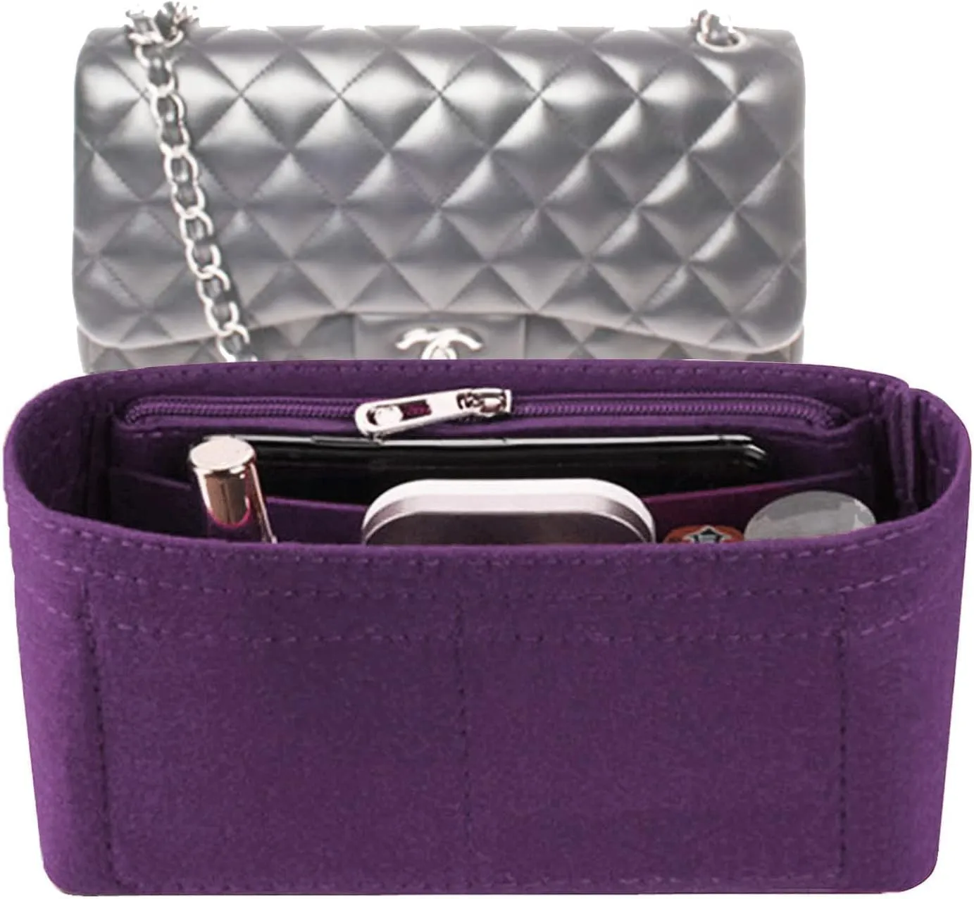 Lckaey Bag Organizer Insert for Classic Flap small bag Shaper Purse Insert - Premium Handbag Felt Organizer 2009Purple-S