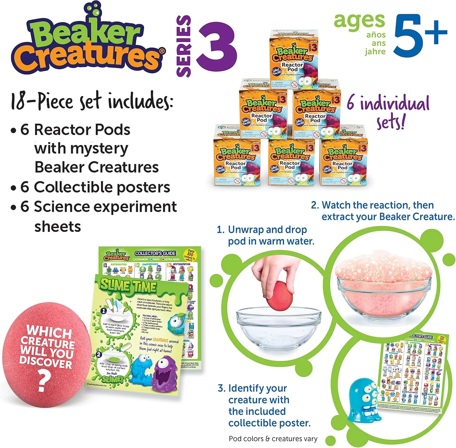 Learning Resources Beaker Creatures Series 3 - 6-Pack of Pods, Ages 5  Science Exploration Toys, STEM Toys for Kids, Homeschool Must Haves, Science for Kids