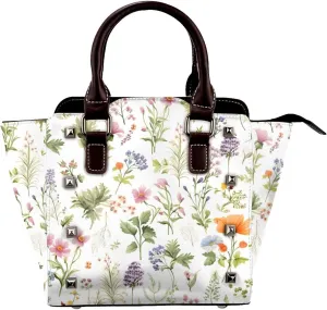 Leather Shoulder Bag for Women, Spring Floral Flower Studded Purse Wildflower Crossbody Handbags Punk Hobo Bag with Adjustable Strap