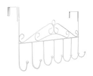 Lebogner Supreme Over the Door 7 Hook Metal Stylish Organizer Rack a Great Storage Addition to Your Home and Office, Great for Jackets, Coats, Bath Towels, Robes, Ties, - White