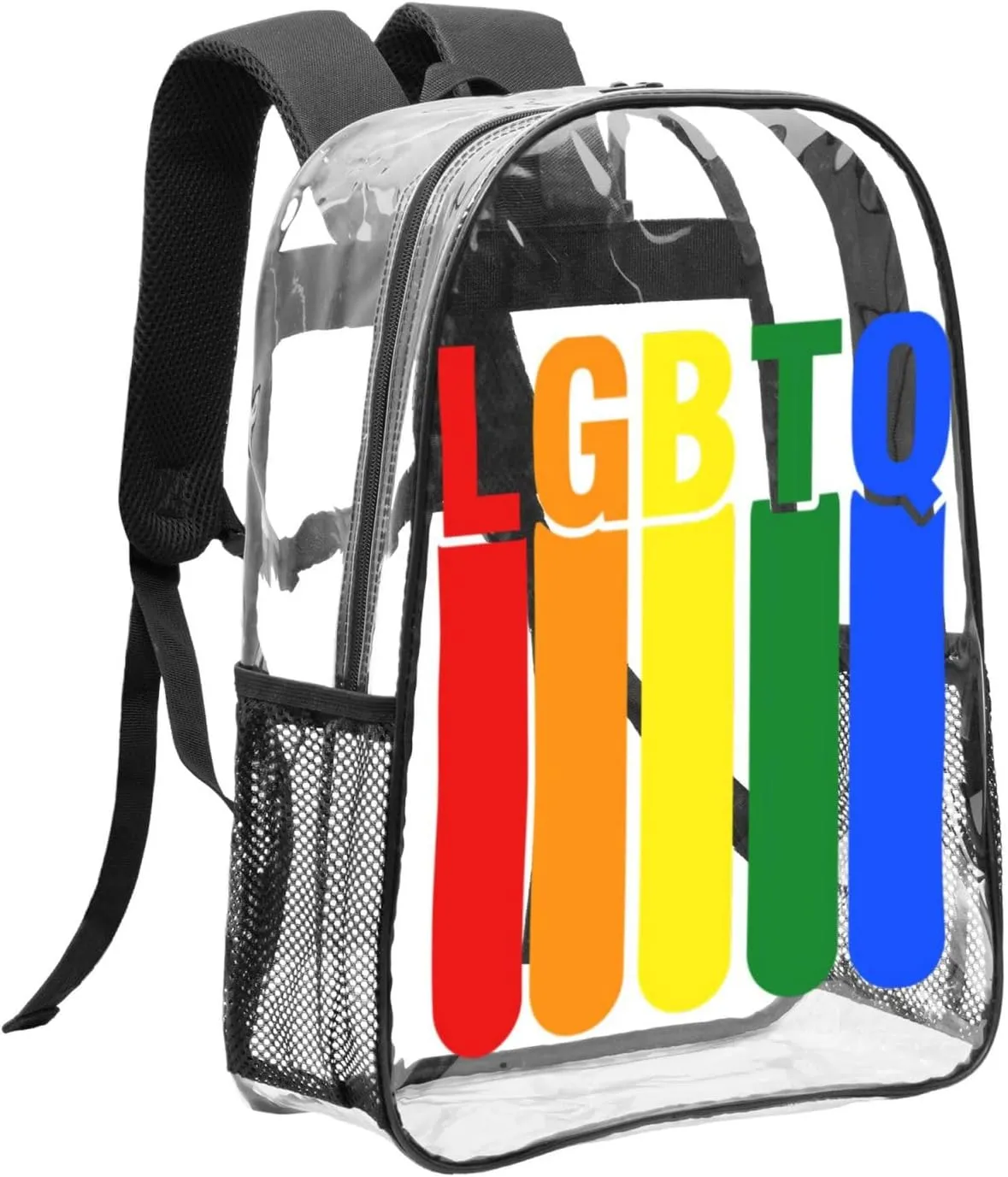 LGBT Pride Rainbow Gay LGBTQ 16 Inch Clear PVC Backpacks Transparent Backpack Multipurpose Double Shoulder Bag for Men Women Gifts