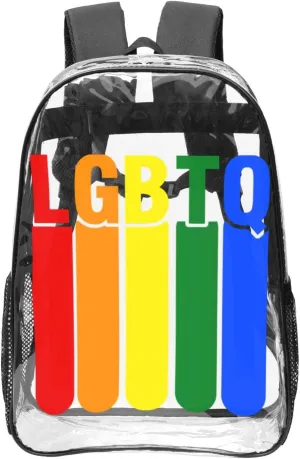 LGBT Pride Rainbow Gay LGBTQ 16 Inch Clear PVC Backpacks Transparent Backpack Multipurpose Double Shoulder Bag for Men Women Gifts