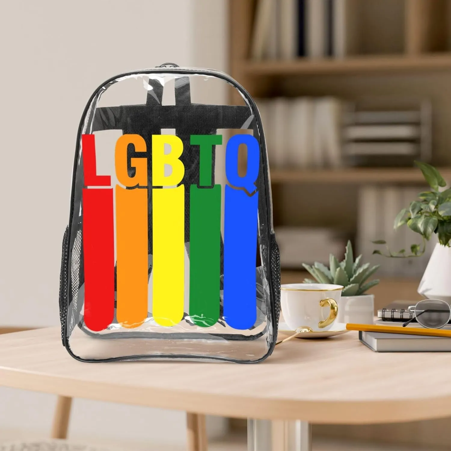LGBT Pride Rainbow Gay LGBTQ 16 Inch Clear PVC Backpacks Transparent Backpack Multipurpose Double Shoulder Bag for Men Women Gifts
