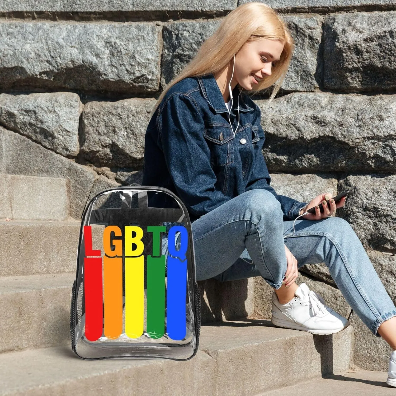 LGBT Pride Rainbow Gay LGBTQ 16 Inch Clear PVC Backpacks Transparent Backpack Multipurpose Double Shoulder Bag for Men Women Gifts