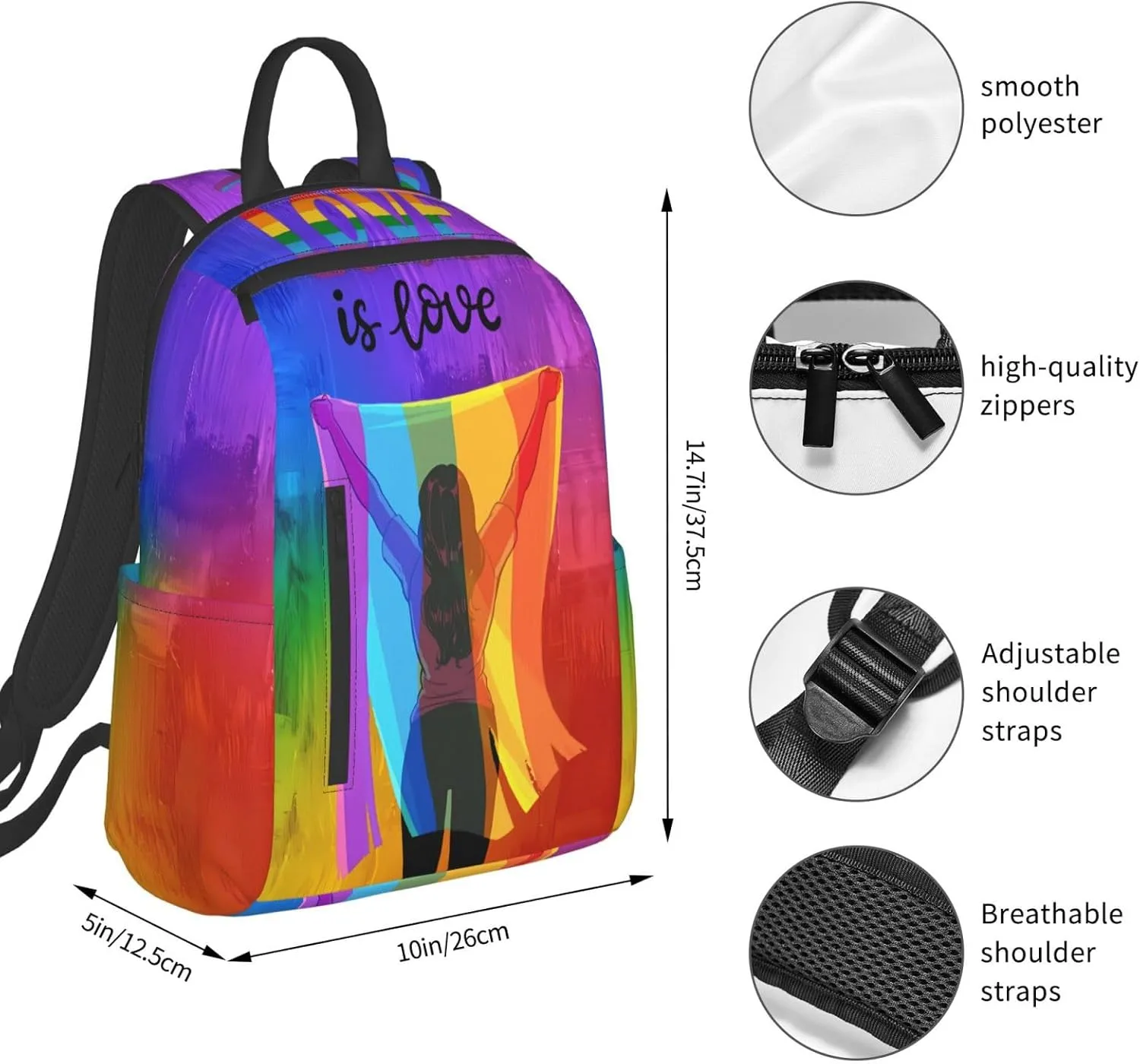 LGBT Rainbow Gay Pride Flag Love Is Love Travel Laptop Backpack Casual Backpacks Double Shoulder Daypack Notebook Rucksack Work Bags Sports Bag for Hiking Camping Beach