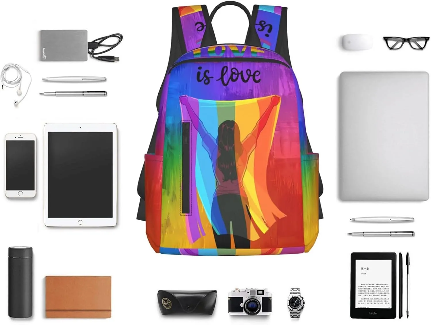 LGBT Rainbow Gay Pride Flag Love Is Love Travel Laptop Backpack Casual Backpacks Double Shoulder Daypack Notebook Rucksack Work Bags Sports Bag for Hiking Camping Beach
