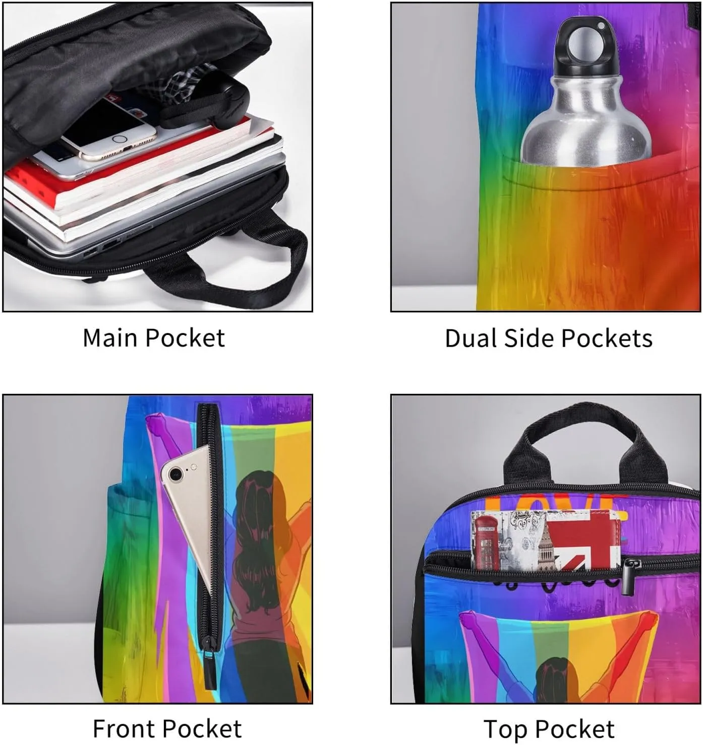 LGBT Rainbow Gay Pride Flag Love Is Love Travel Laptop Backpack Casual Backpacks Double Shoulder Daypack Notebook Rucksack Work Bags Sports Bag for Hiking Camping Beach