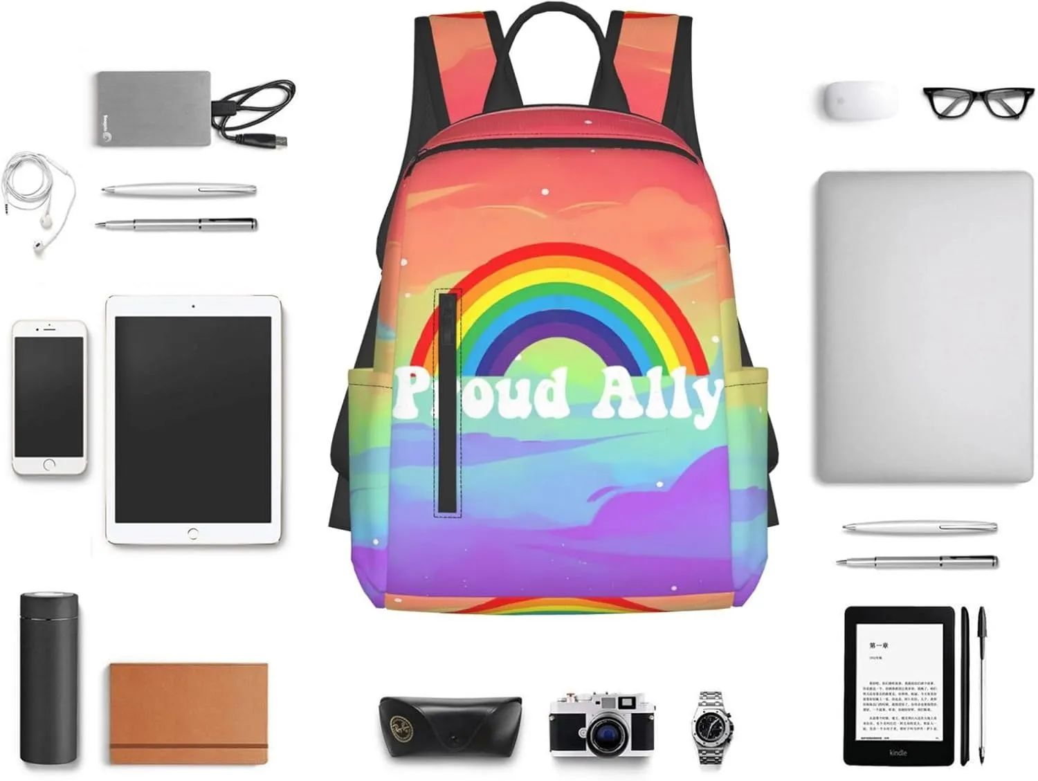 LGBT Rainbow Gay Pride Proud Ally Travel Laptop Backpack Casual Backpacks Double Shoulder Daypack Notebook Rucksack Work Bags Sports Bag for Hiking Camping Beach