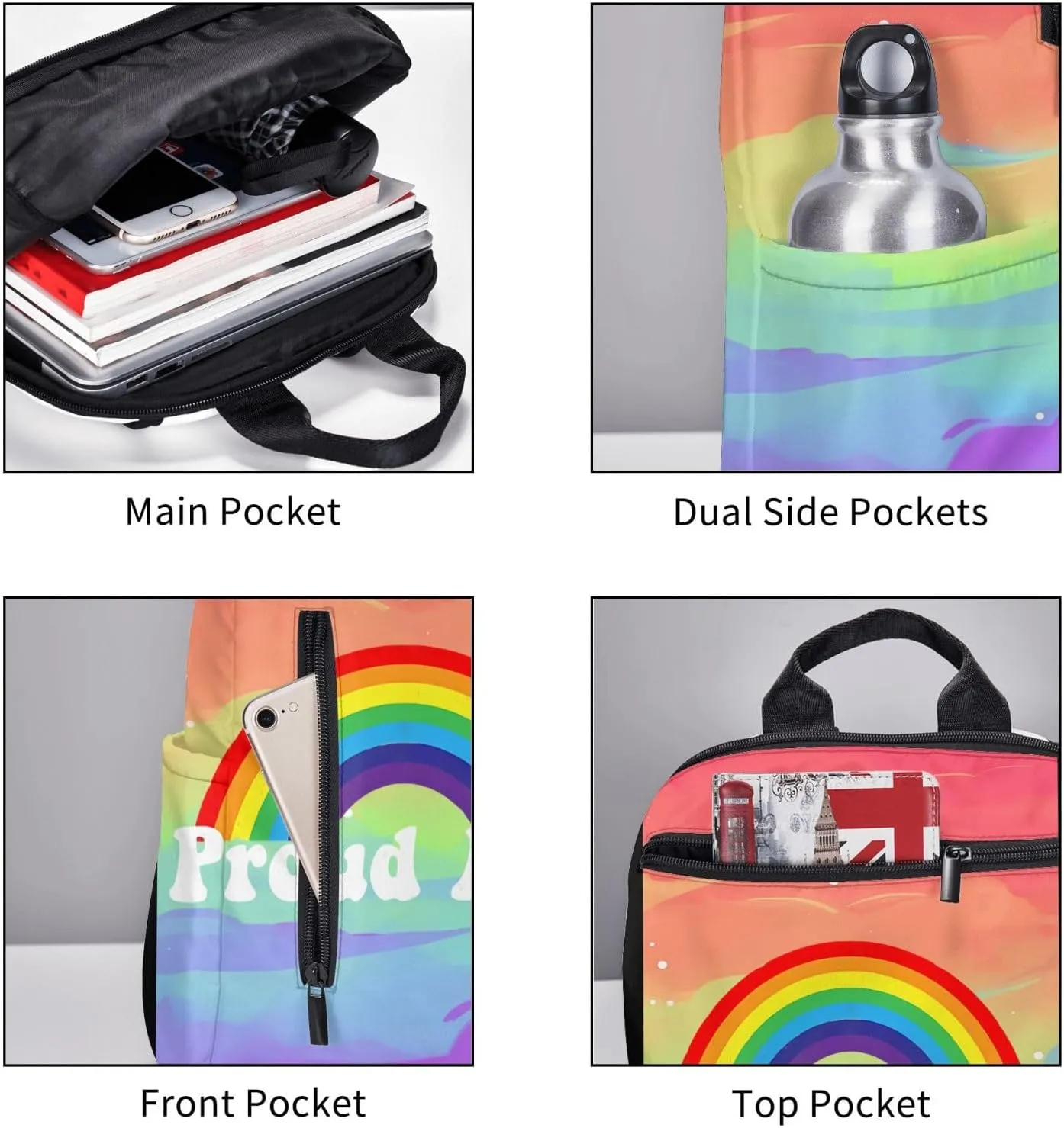LGBT Rainbow Gay Pride Proud Ally Travel Laptop Backpack Casual Backpacks Double Shoulder Daypack Notebook Rucksack Work Bags Sports Bag for Hiking Camping Beach