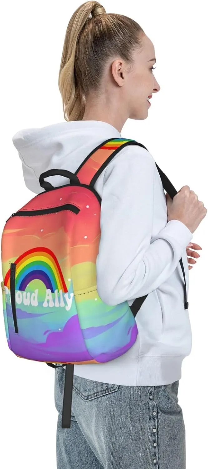 LGBT Rainbow Gay Pride Proud Ally Travel Laptop Backpack Casual Backpacks Double Shoulder Daypack Notebook Rucksack Work Bags Sports Bag for Hiking Camping Beach