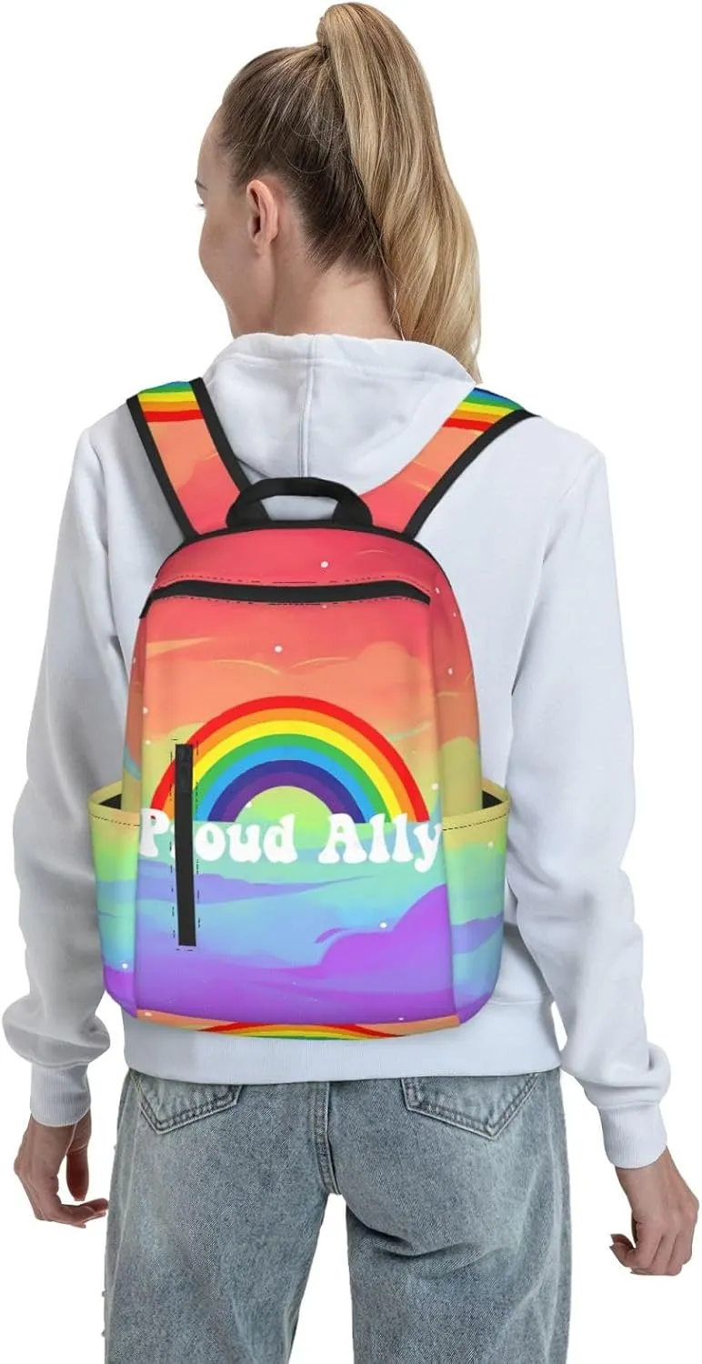 LGBT Rainbow Gay Pride Proud Ally Travel Laptop Backpack Casual Backpacks Double Shoulder Daypack Notebook Rucksack Work Bags Sports Bag for Hiking Camping Beach