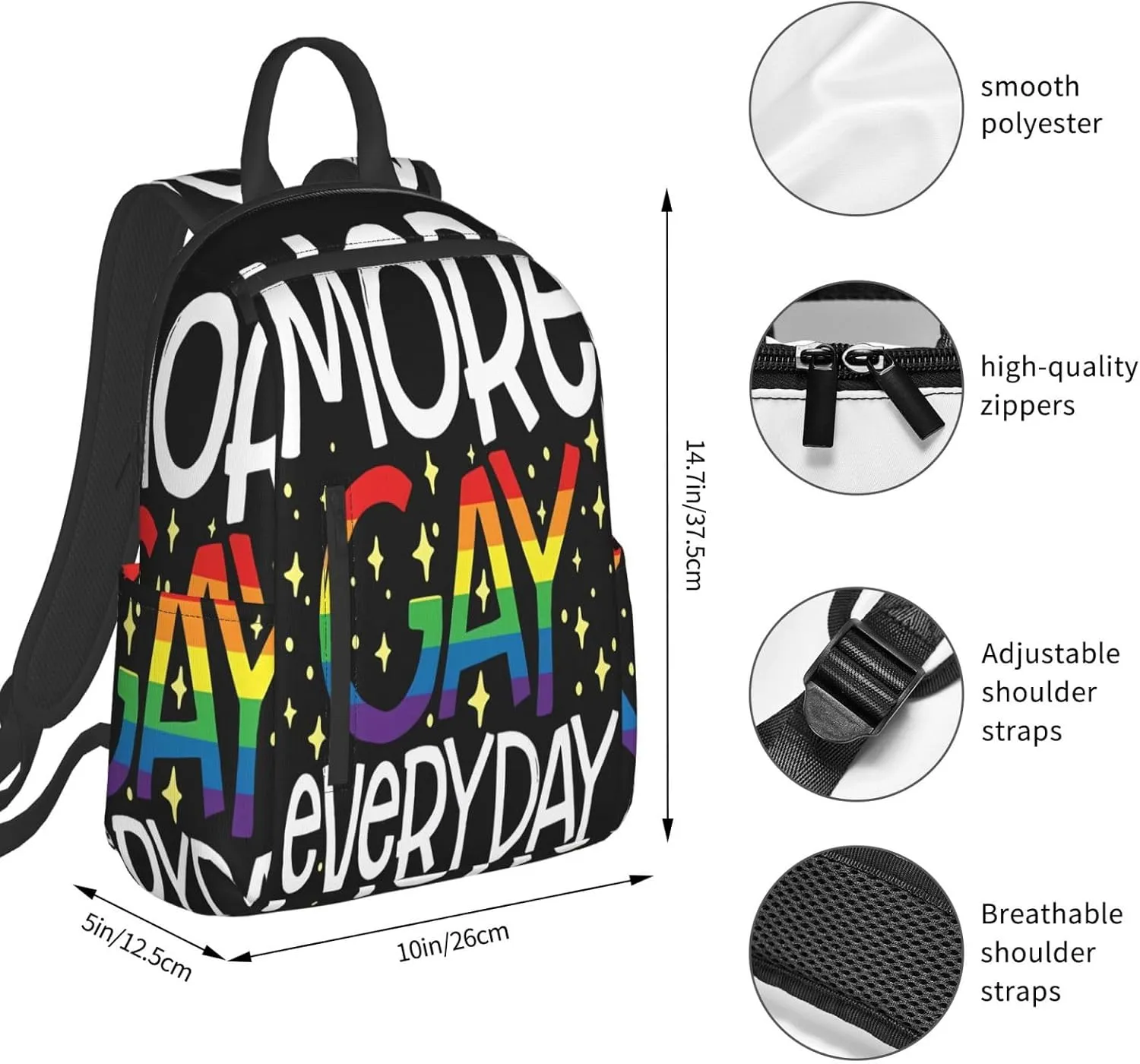 LGBT Rainbow Pride More Gay Everyday Travel Laptop Backpack Casual Backpacks Double Shoulder Daypack Notebook Rucksack Work Bags Sports Bag for Gym Hiking Camping Beach