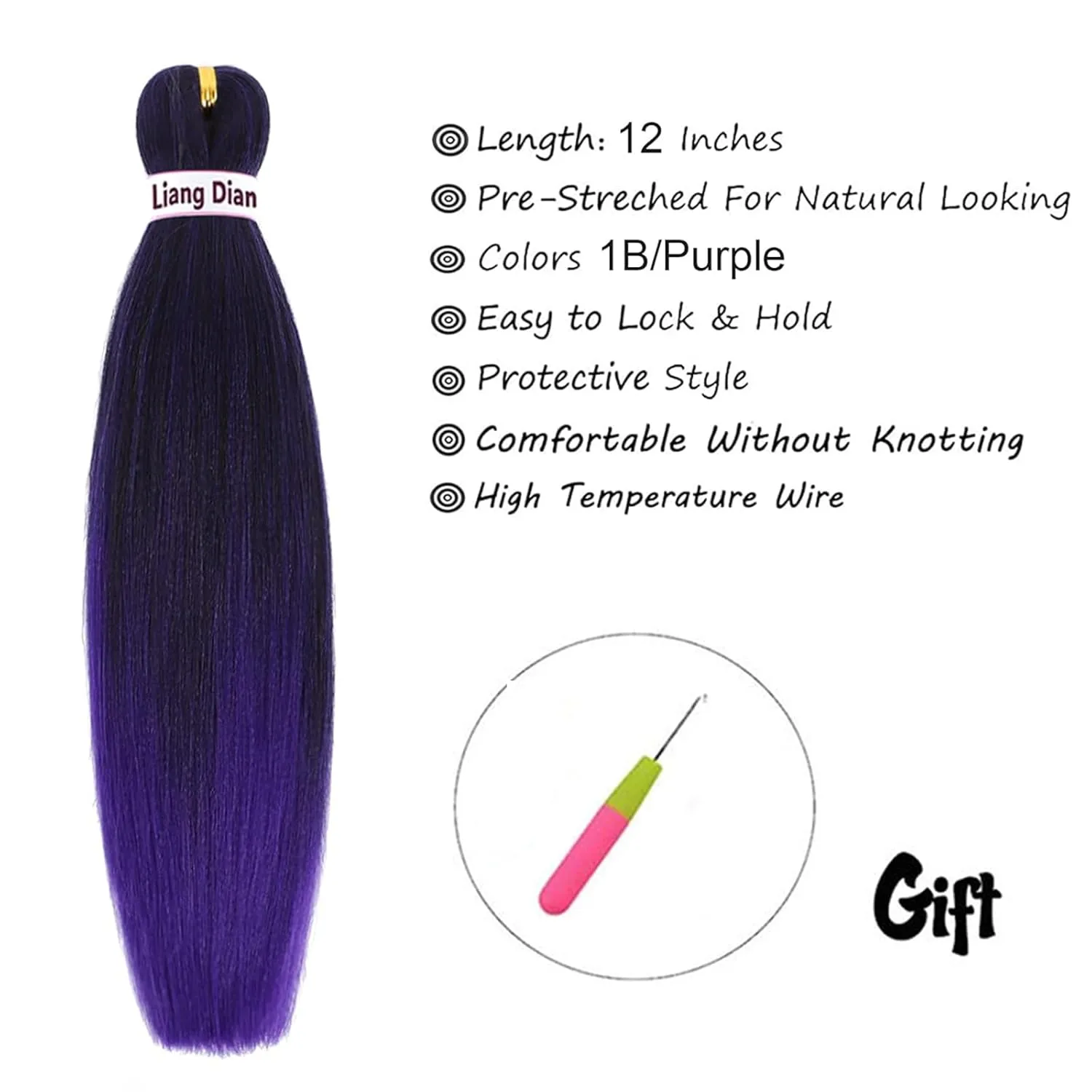 Liang Dian Braiding Hair Pre-stretched Braiding Hair 12 Inch 8 Packs Ombre Purple Hot Water Setting Synthetic Hair Crochet Braiding Hair Extension(12 Inch,1B/Purple)