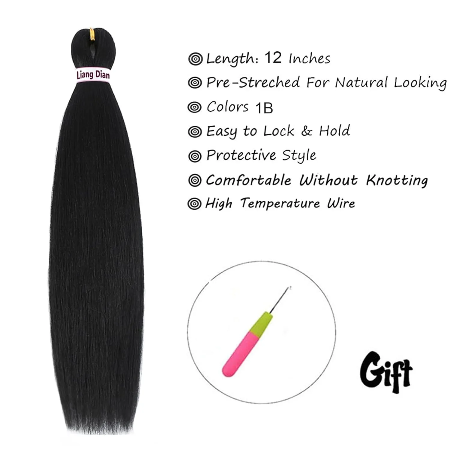 Liang Dian Braiding Hair Professional Pre-stretched Braiding Hair 12 Inch 8 Packs Natural Black Hot Water Setting Synthetic Hair Crochet Braiding Hair Extension(12 Inch,1B)