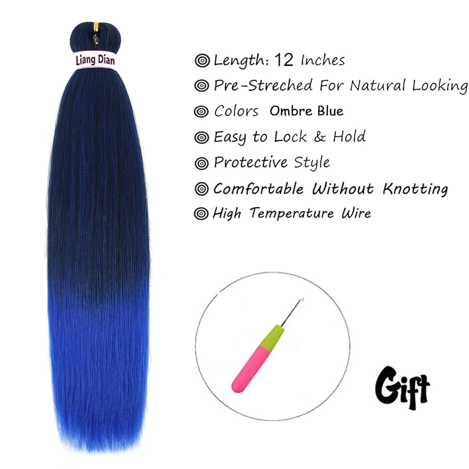 Liang Dian Pre-Stretched Braiding Hair 12 Inch 8 Packs Hot Water Setting Synthetic Hair Crochet Braiding Hair Extension(1B/Blue)