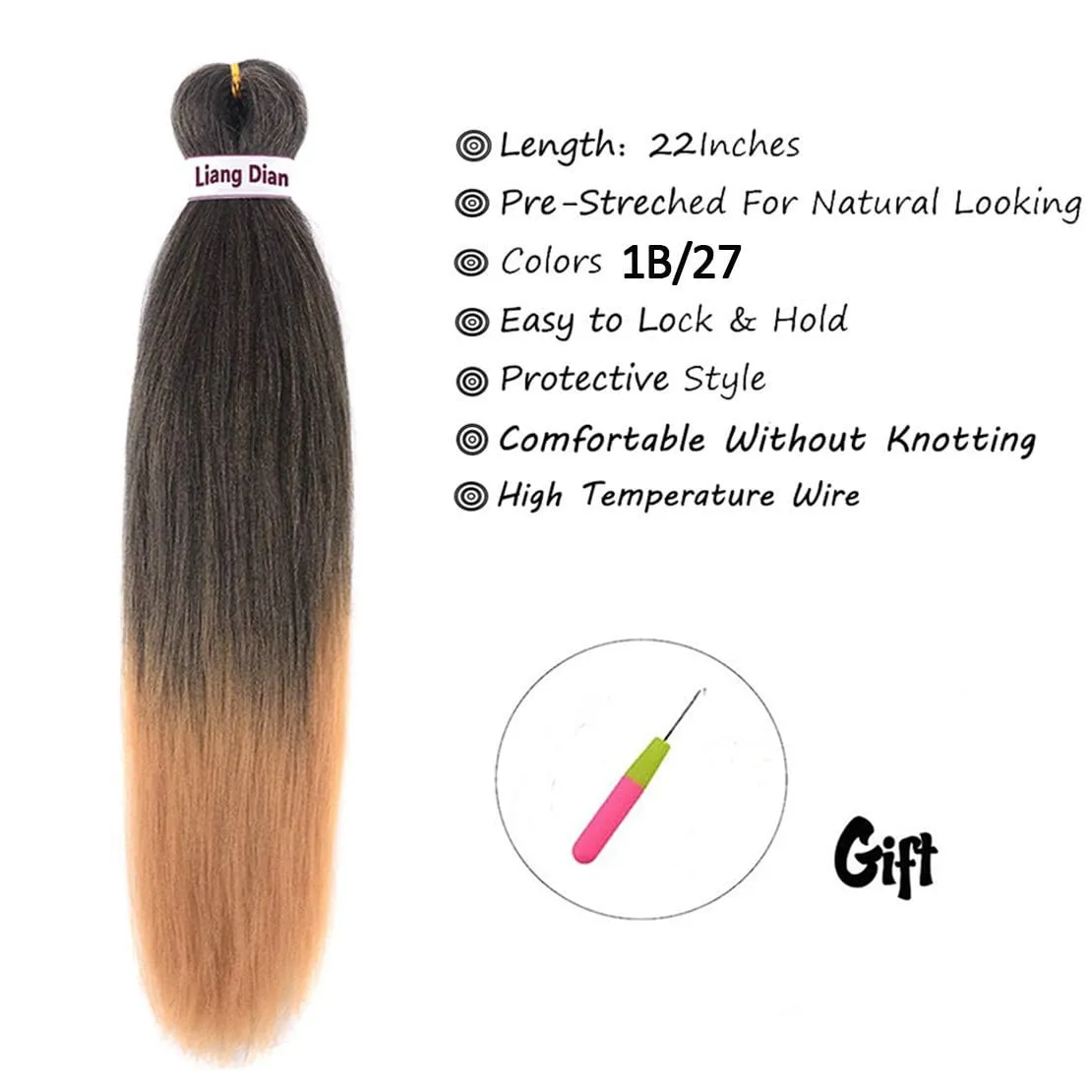 Liang Dian Pre-Stretched Braiding Hair 22 inch 6 packs Hot Water Setting Synthetic Hair Crochet Braiding Hair Extension(1B/27)