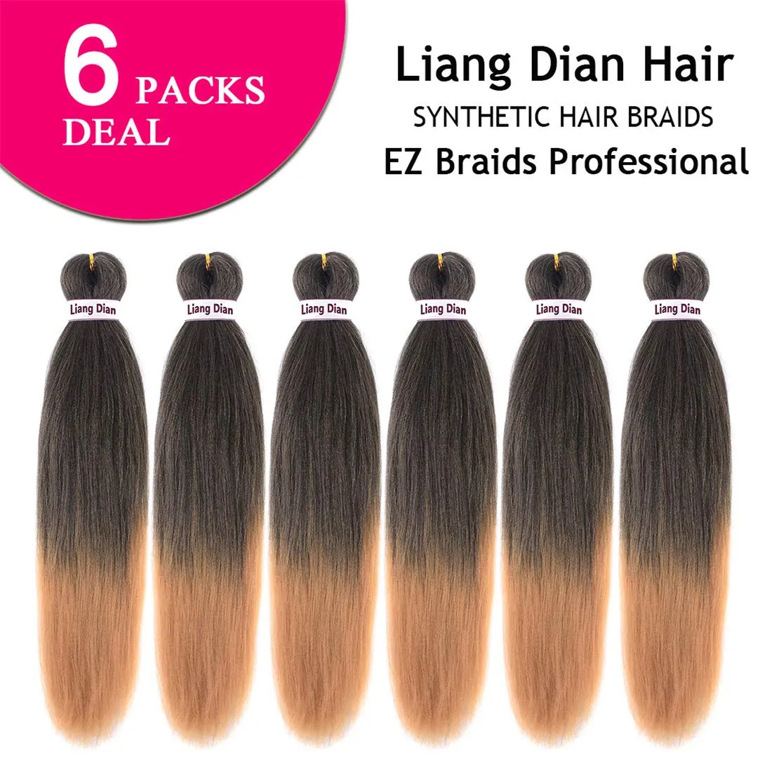 Liang Dian Pre-Stretched Braiding Hair 22 inch 6 packs Hot Water Setting Synthetic Hair Crochet Braiding Hair Extension(1B/27)