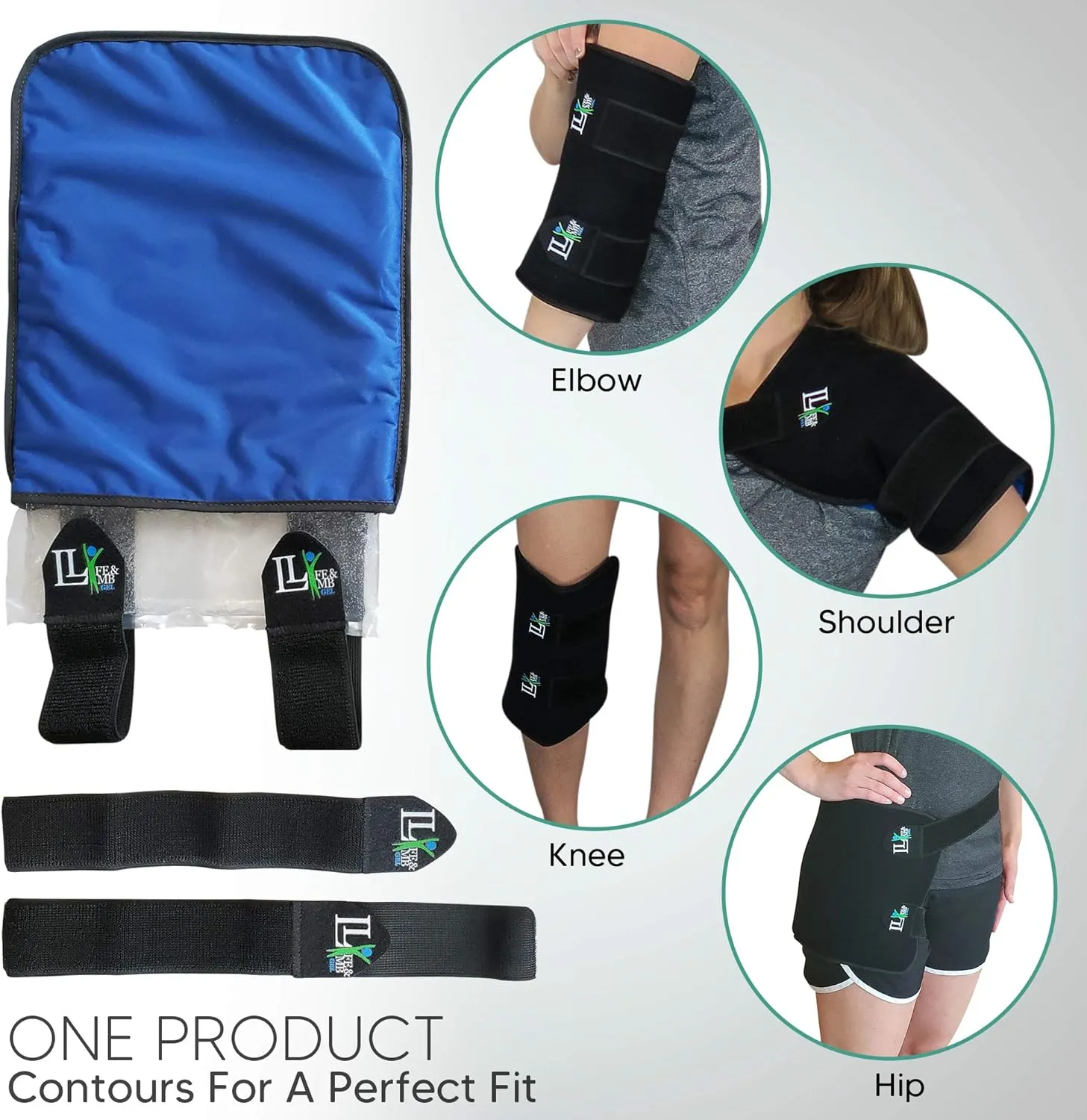 Life and Limb Gel Medium Wrap - Hot and Cold Therapy Packs for Injuries - Reusable Ice Pack Compress with Adjustable Straps - Shoulder, Knee, Elbow, Neck & Back Pain Relief - Muscle Strain Support
