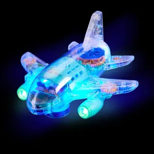 Light Up Transparent Gear Airplane Kids Bump and Go Autism Toys Colorful Moving Gears with Music and LED Effects Toddler Boy Toys Ages 3 