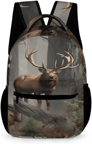 Lightweight Backpack for Men Women,Hunting Deer Bear Elk Print Personal Item Backpack,Daily Bag Casual Backpacks for Travel Work