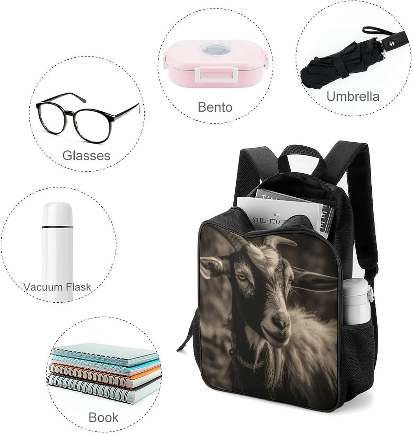 Lightweight Backpacks Cute Travel Bag Durable Black And White Goat Printing Small Travel Backpack For Women & Men