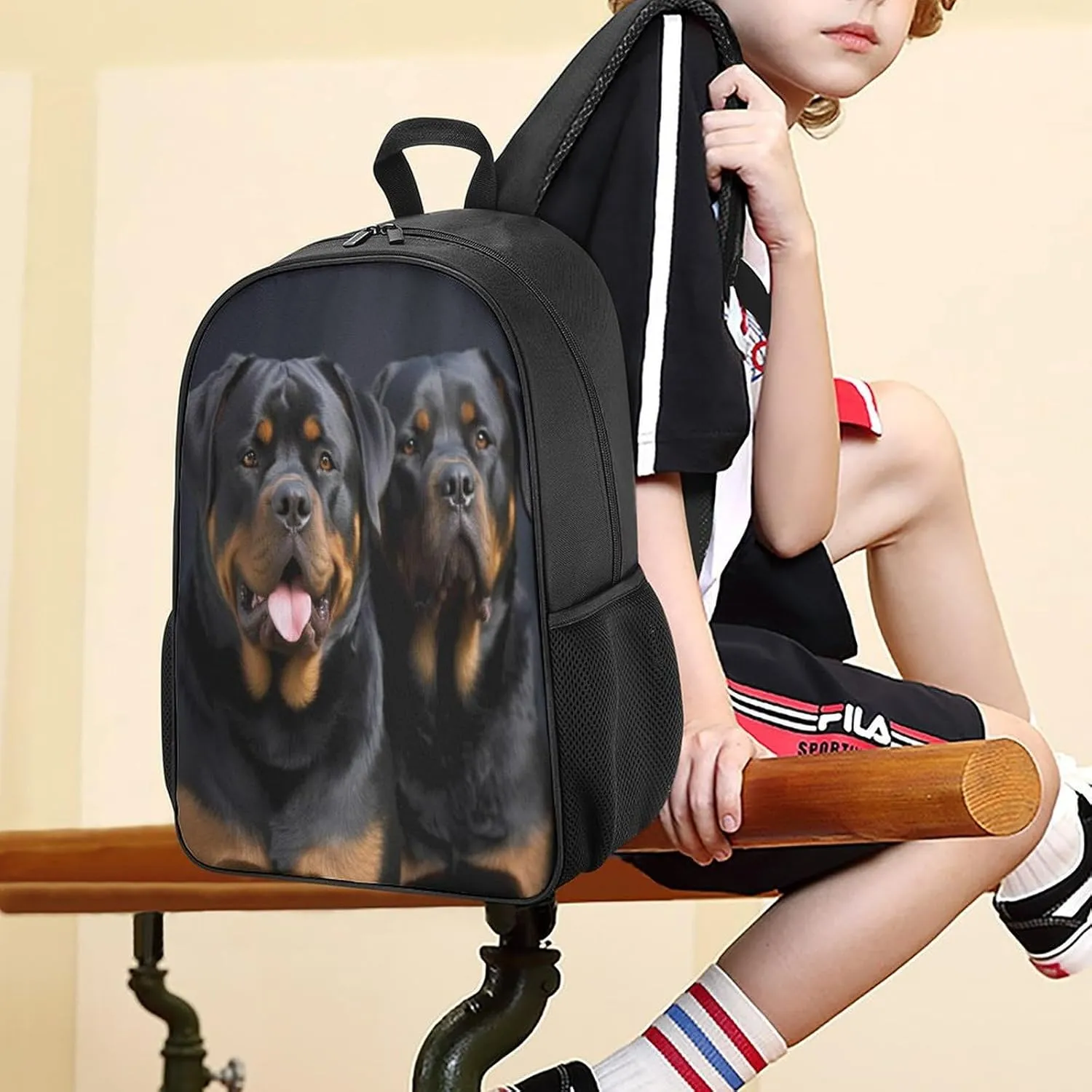 Lightweight Backpacks Cute Travel Bag Durable Rottweiler Wallpaper Printing Small Travel Backpack For Women & Men