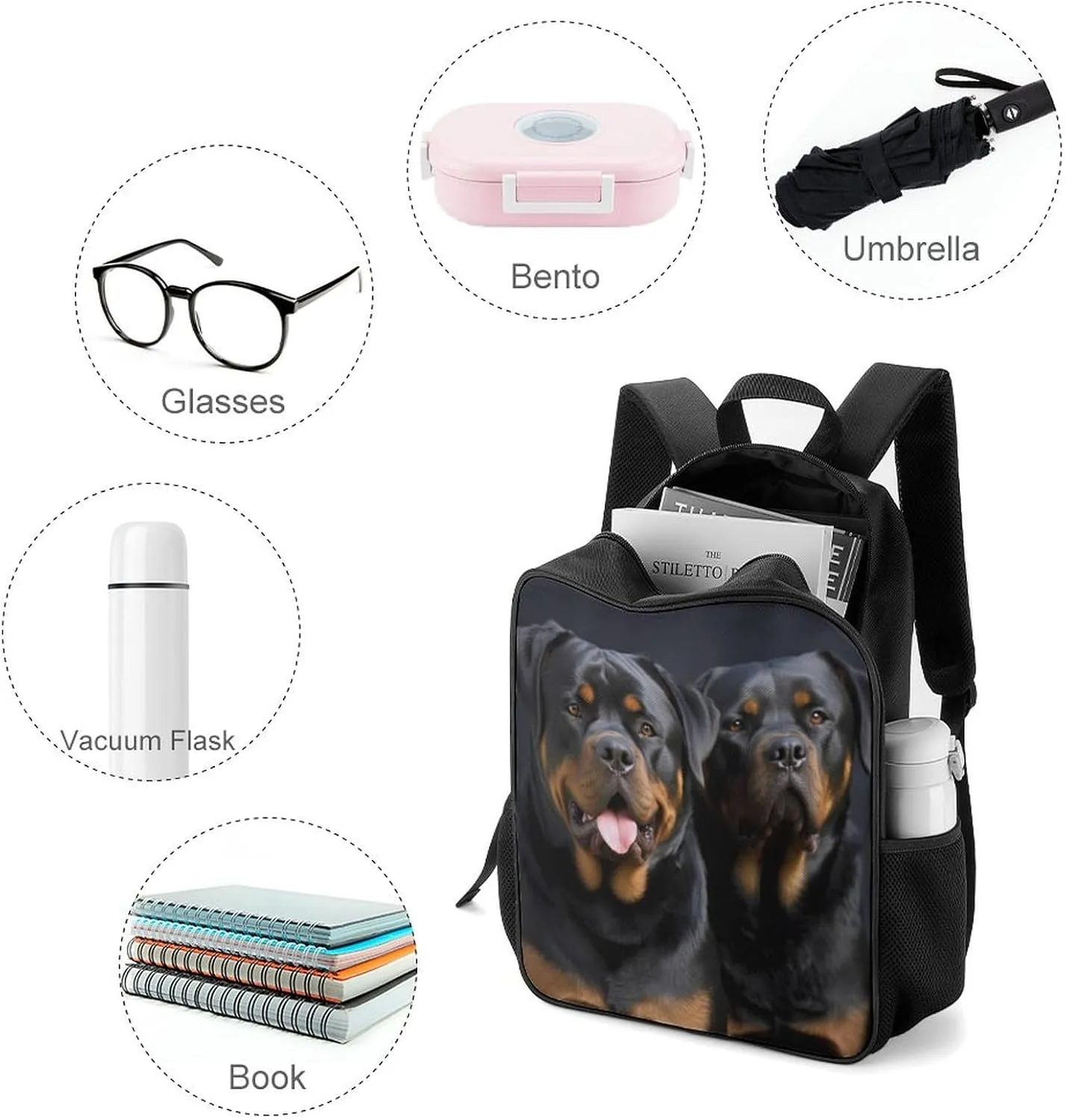 Lightweight Backpacks Cute Travel Bag Durable Rottweiler Wallpaper Printing Small Travel Backpack For Women & Men