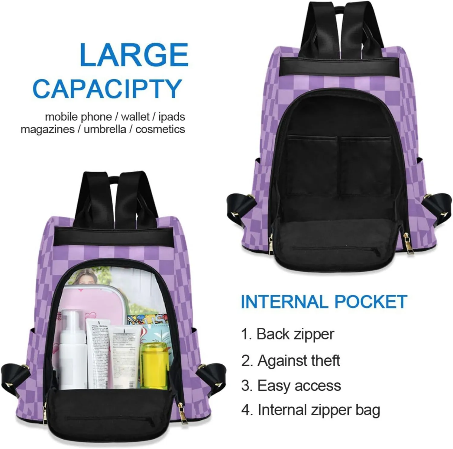 Lightweight Women Backpack Purse Shoulder Bag Casual Daypack Anti-theft Zipper With Pockets Pattern 1