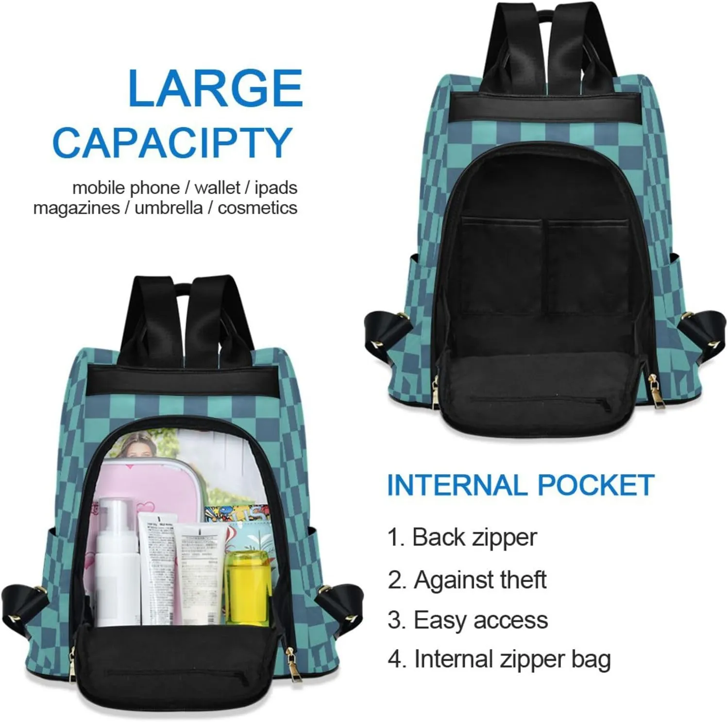Lightweight Women Backpack Purse Shoulder Bag Casual Daypack Anti-theft Zipper With Pockets Pattern 4