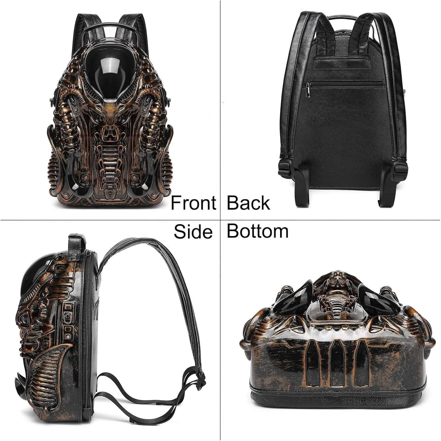 LipSki 3D Xenomorph Shaped Backpack, Steam Punk for Men or Women Y2K Personality Travel Handbag PVC Unique Novelty Alien Purse (silver)
