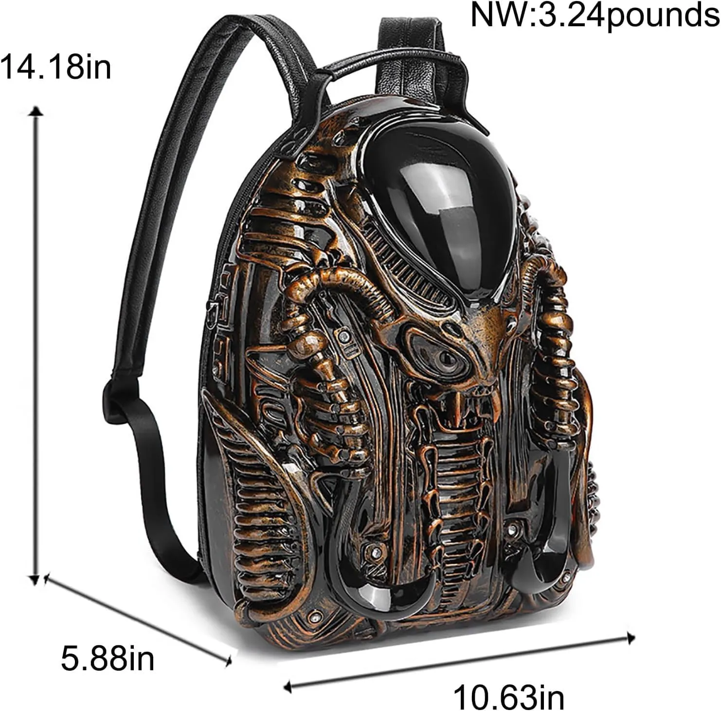 LipSki 3D Xenomorph Shaped Backpack, Steam Punk for Men or Women Y2K Personality Travel Handbag PVC Unique Novelty Alien Purse (silver)
