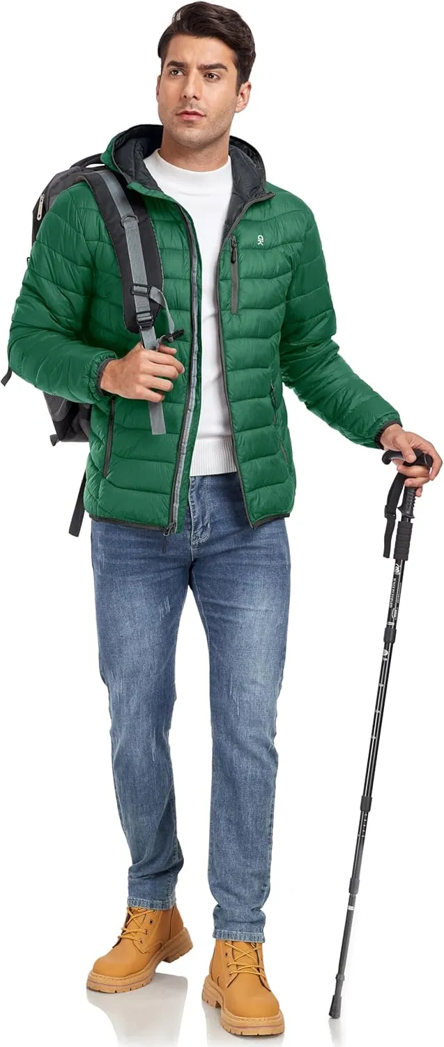 Little Donkey Andy Men's Packable Puffer Jacket Lightweight Hooded Windproof Winter Coat with Recycled Insulation