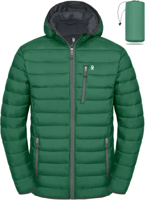 Little Donkey Andy Men's Packable Puffer Jacket Lightweight Hooded Windproof Winter Coat with Recycled Insulation