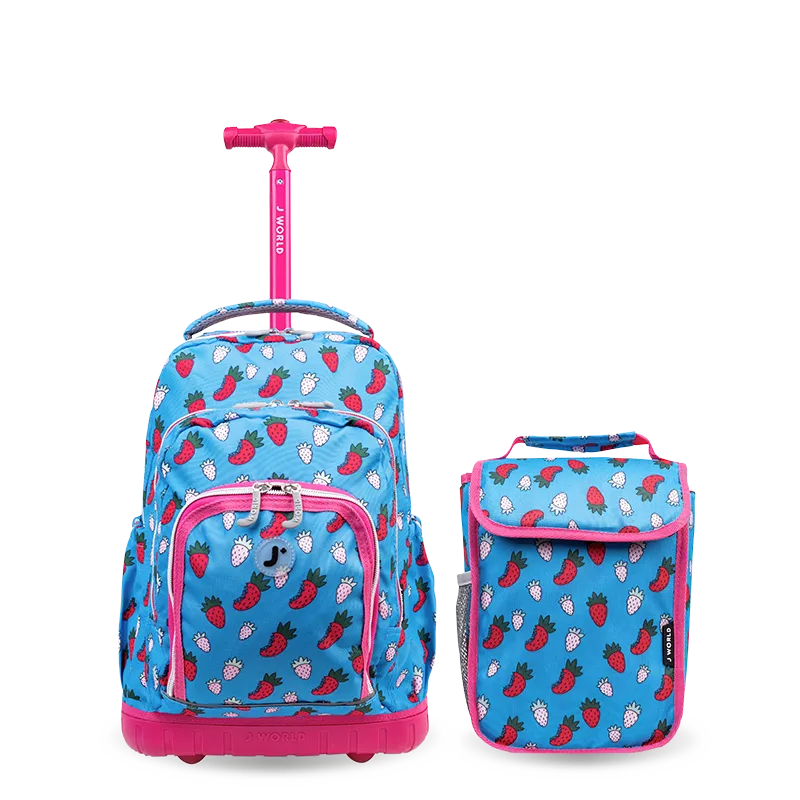 Lollipop Kids Rolling Backpack With Lunch Bag (16 Inch) in Strawberry