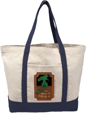 Lord of the Rings The Prancing Pony Canvas Tote Bag With External Pocket, Reusable Shoulder Bag for Shopping, Beach, Navy