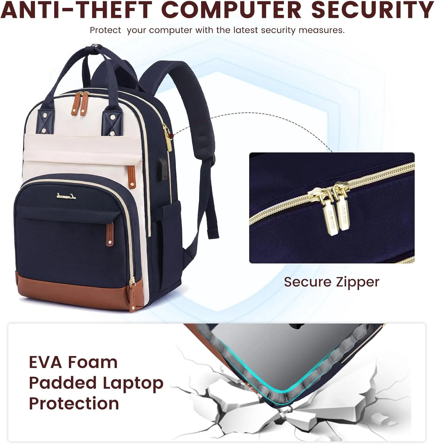 LOVEVOOK Backpack for Women,Laptop Backpack Women,Fits 17 Inch Laptop Bag,School Backpacks,Fashion Travel Work Anti-theft Bag,Waterproof Business Computer College Backpack Purse,Beige-Blue-Brown
