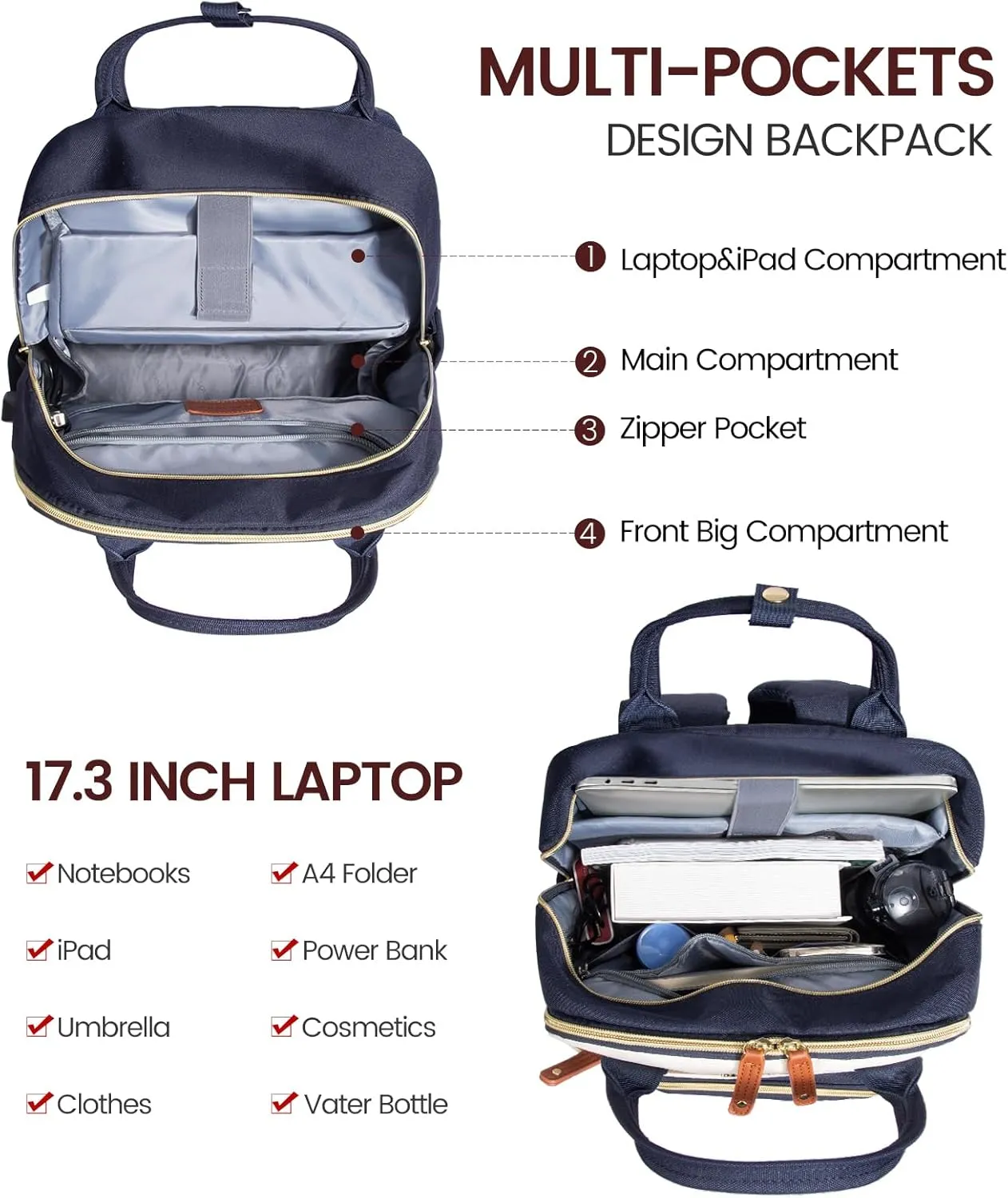 LOVEVOOK Backpack for Women,Laptop Backpack Women,Fits 17 Inch Laptop Bag,School Backpacks,Fashion Travel Work Anti-theft Bag,Waterproof Business Computer College Backpack Purse,Beige-Blue-Brown