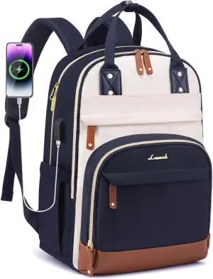 LOVEVOOK Backpack for Women,Laptop Backpack Women,Fits 17 Inch Laptop Bag,School Backpacks,Fashion Travel Work Anti-theft Bag,Waterproof Business Computer College Backpack Purse,Beige-Blue-Brown