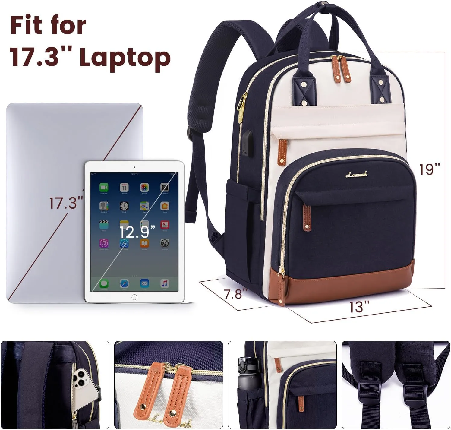 LOVEVOOK Backpack for Women,Laptop Backpack Women,Fits 17 Inch Laptop Bag,School Backpacks,Fashion Travel Work Anti-theft Bag,Waterproof Business Computer College Backpack Purse,Beige-Blue-Brown