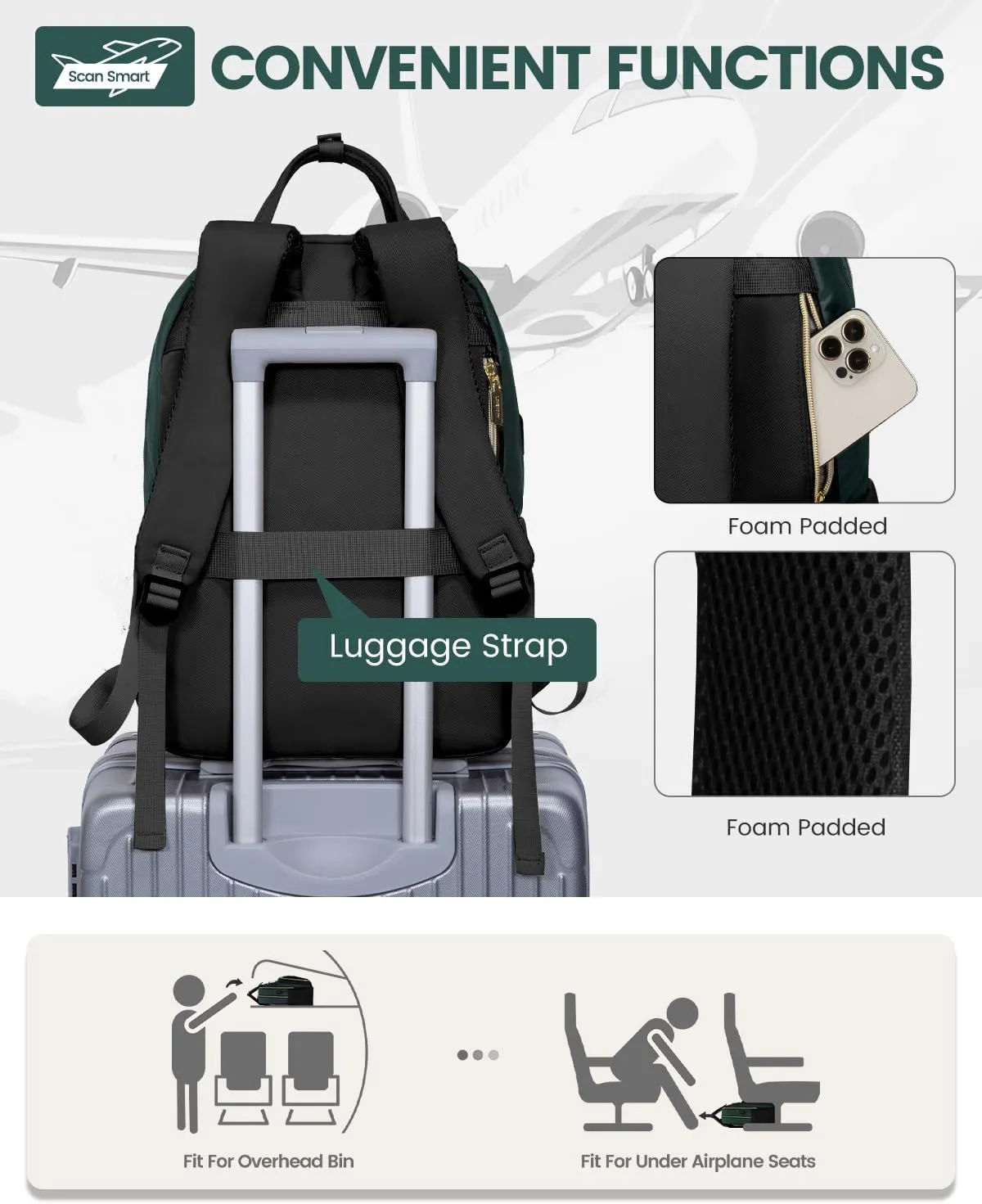 LOVEVOOK Backpack for Women,Laptop Backpack Women,Fits 17 Inch Laptop Bag,School Backpacks,Fashion Travel Work Anti-theft Bag,Waterproof Business Computer College Backpack Purse,Dark green-Black