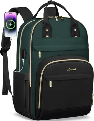 LOVEVOOK Backpack for Women,Laptop Backpack Women,Fits 17 Inch Laptop Bag,School Backpacks,Fashion Travel Work Anti-theft Bag,Waterproof Business Computer College Backpack Purse,Dark green-Black
