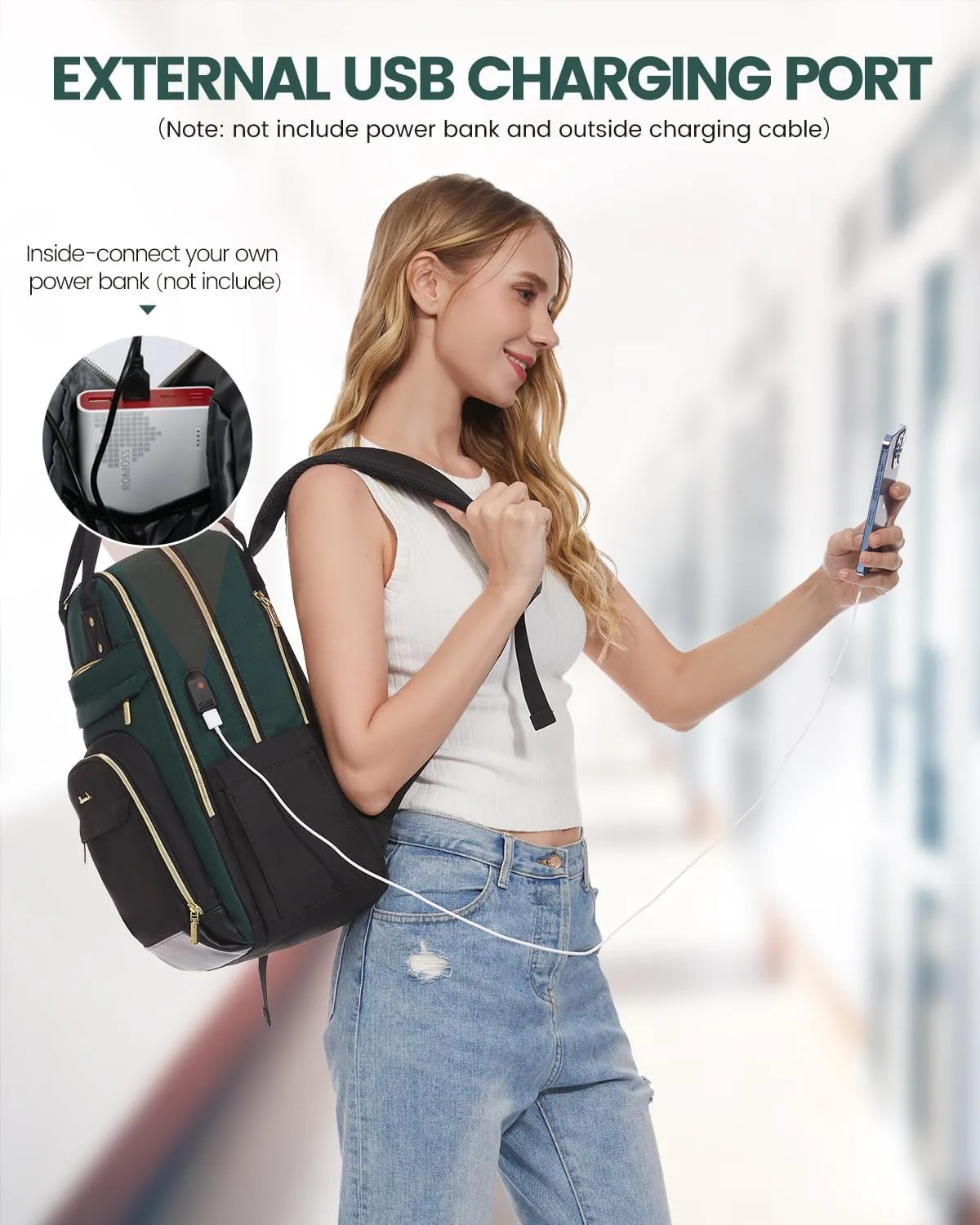 LOVEVOOK Backpack for Women,Laptop Backpack Women,Fits 17 Inch Laptop Bag,School Backpacks,Fashion Travel Work Anti-theft Bag,Waterproof Business Computer College Backpack Purse,Dark green-Black