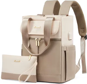 LOVEVOOK Backpack Purse for Women, Convertible Mini Backpacks Tote for Teen Girls, Small College Bookbag for Work, School, Travel, 2pcs set, Cream-Khaki