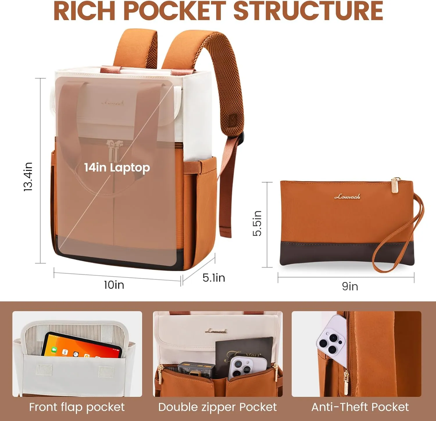 LOVEVOOK Backpack Purse for Women, Convertible Mini Backpacks Tote for Teen Girls, Small College Bookbag for Work, School, Travel, 2pcs set