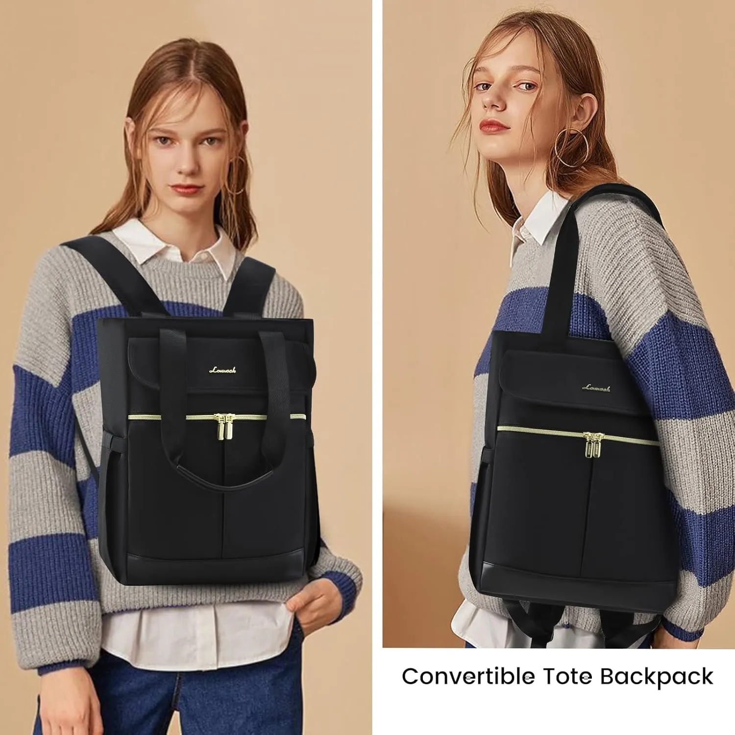 LOVEVOOK Backpack Purse for Women, Convertible Mini Backpacks Tote for Teen Girls, Small College Bookbag for Work, School, Travel, 2pcs set